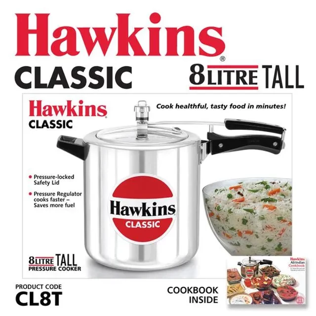 Hawkins Classic Aluminium Inner Lid Pressure Cooker - With Handle, Silver, CL8T, 8 l-3.webp